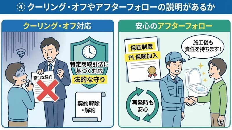 トイレつまり修理を依頼前に「クーリング・オフやアフターフォローの説明があるか