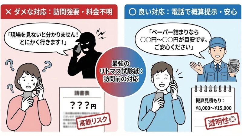 【最重要】訪問前にトイレ詰まり「電話で概算見積もり」を出してくれるか