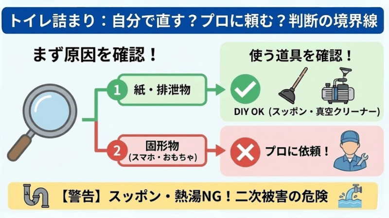 自分で直す？プロに頼む？トイレ詰まりの判断基準とDIYの境界線