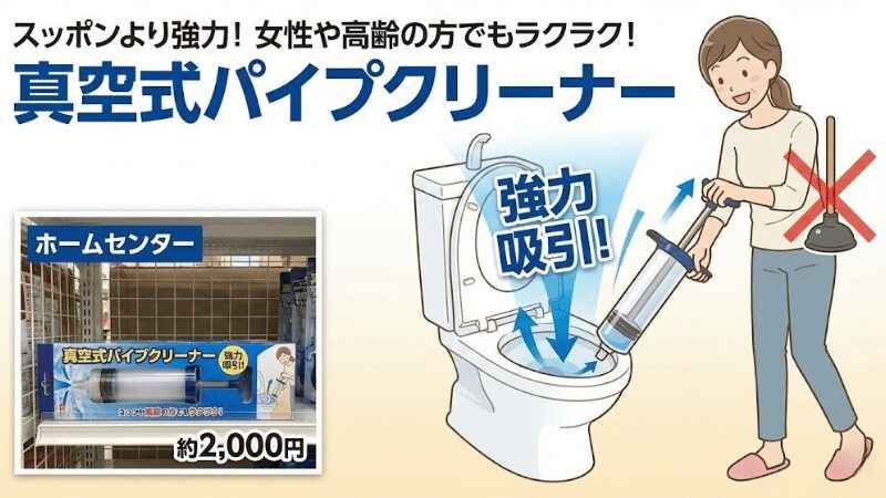 トイレのつまり修理はスッポンより強力の「真空式パイプクリーナー」のススメ