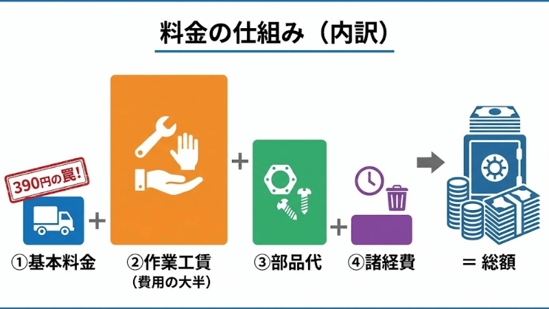 トイレ詰まり修理料金の内訳（基本料金・作業費・部品代）の仕組み