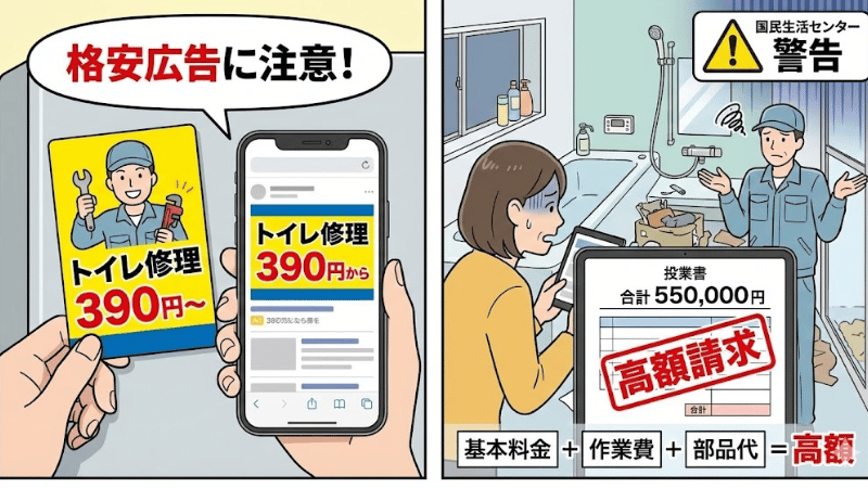 国民生活センターも警告！トイレ詰まり修理業者「格安マグネット・WEB広告」の実態