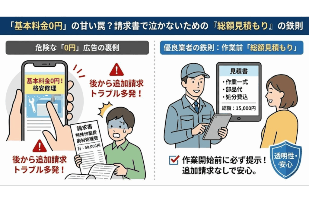 基本料金0円のワナのイラスト