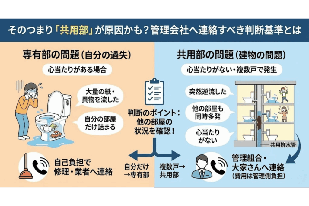 詰まりが共用部だった場合のイラスト