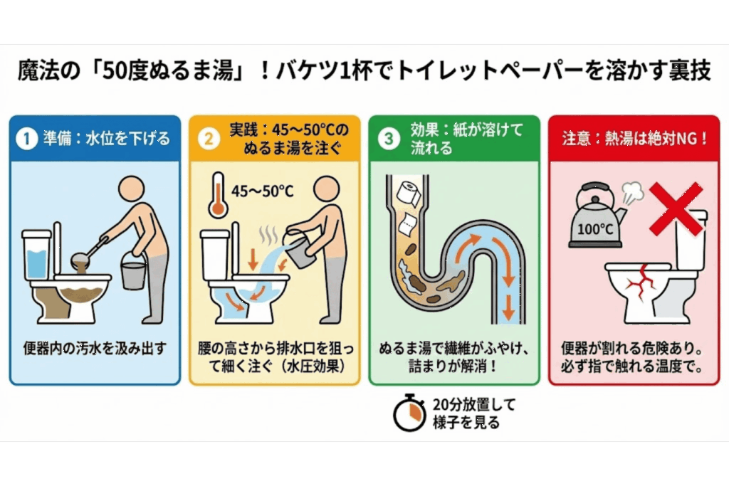 50℃ぬるま湯で溶かす裏技のイラスト