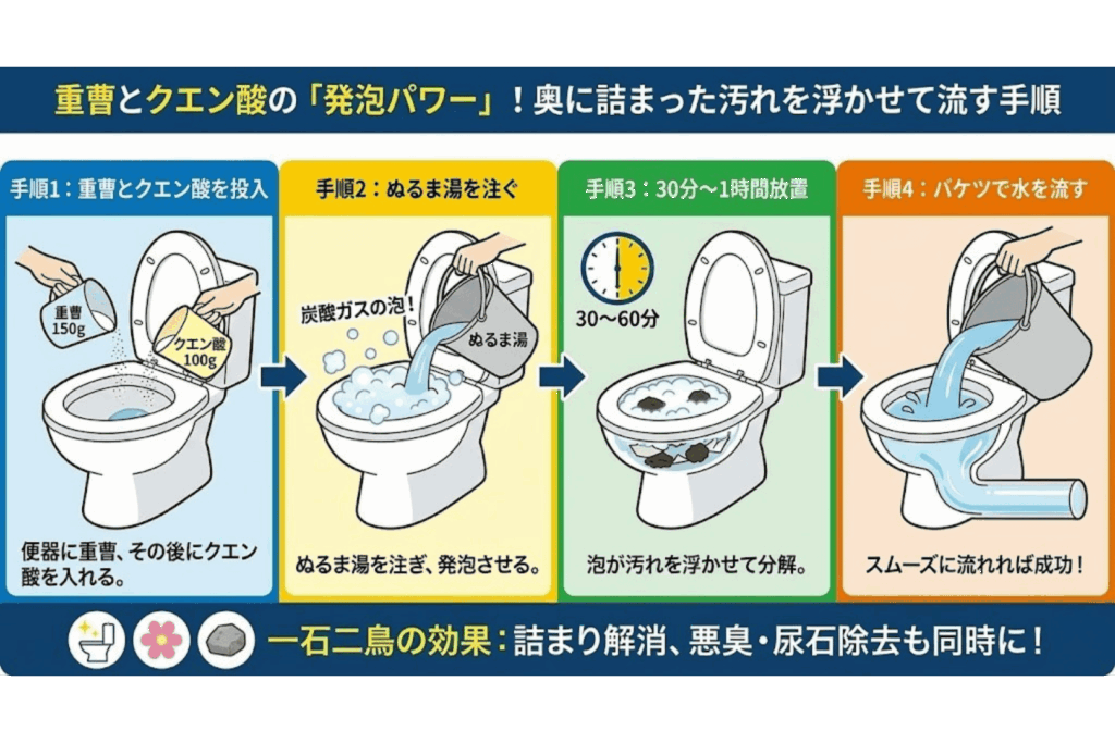 重曹とクエン酸で溶かすイラスト
