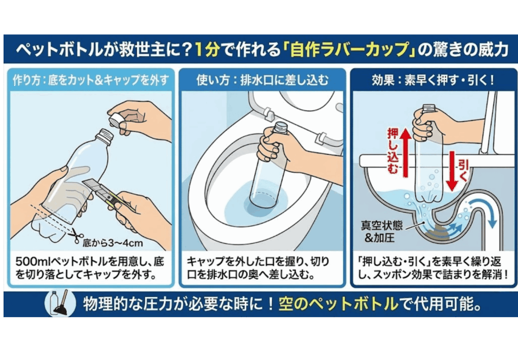 ペットボトルを使ったつまり解消のイラスト