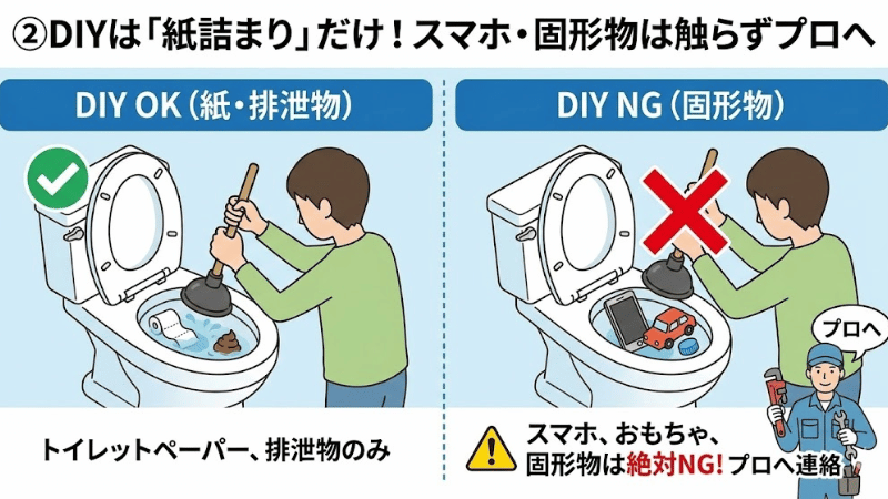②DIYは「紙詰まり」だけ！スマホ・固形物は触らずプロへ