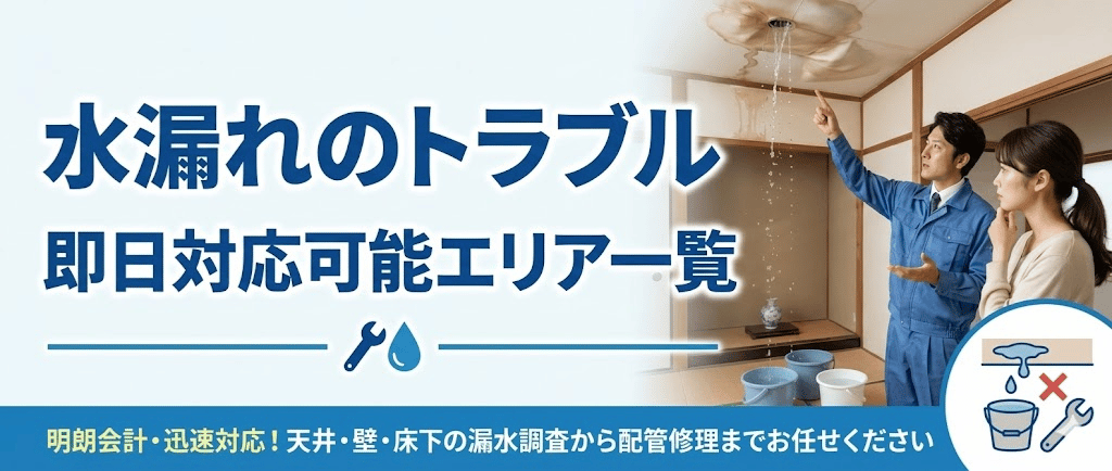 水漏れのトラブル即日対応可能エリア一覧