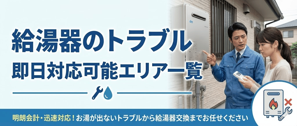 給湯器のトラブル即日対応エリア一覧
