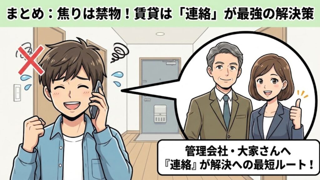 賃貸トラブルは焦らず連絡することが解決への近道というイメージ
