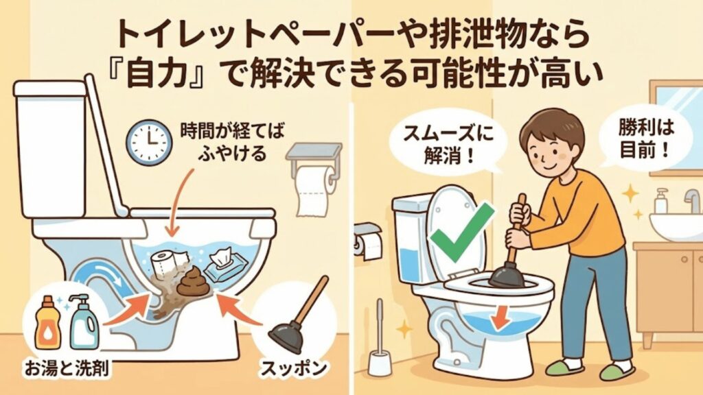 トイレットペーパーなら自力解決可能のイラスト