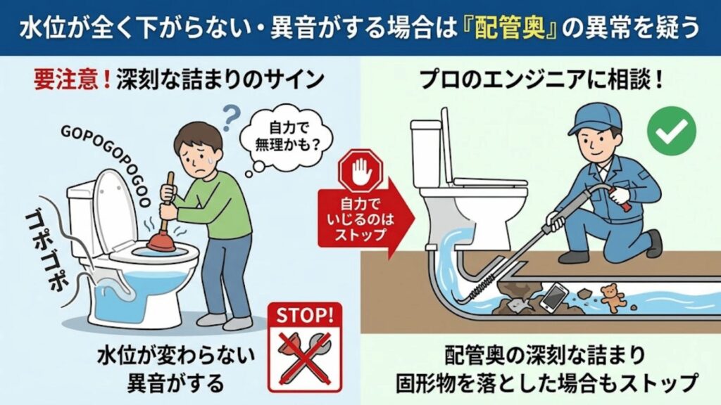 水位が下がらない時のポイントのイラスト