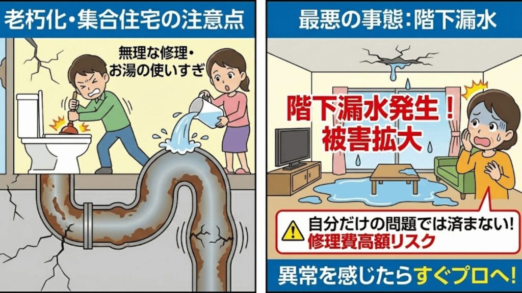 築年数が古い家の詰まりは要注意のイラスト