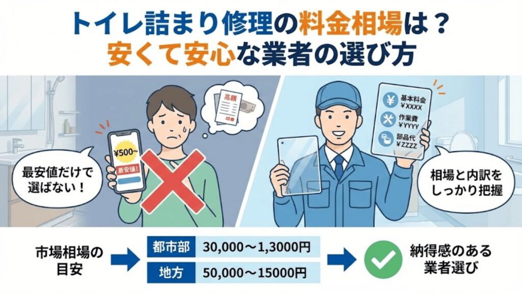 トイレ詰まり解決の料金相場のイラスト