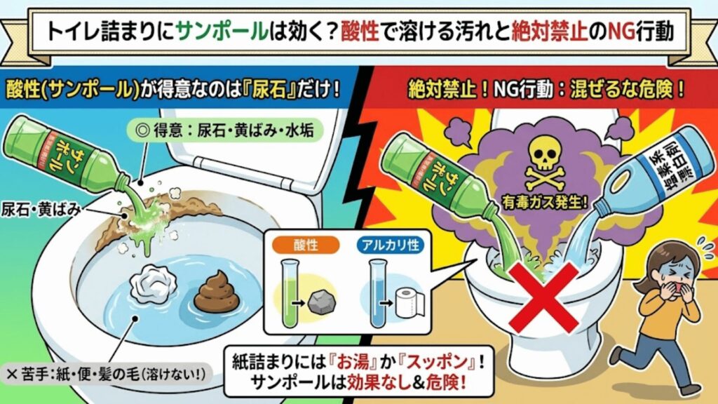 サンポールで解決できるのは尿石だけのイラスト