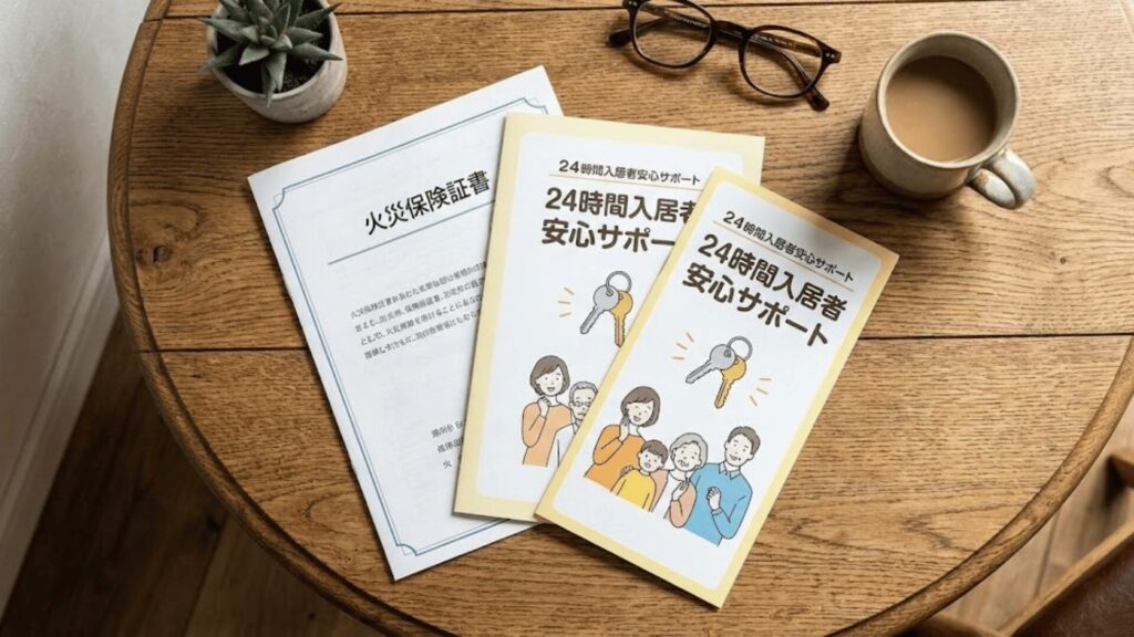 賃貸契約書や火災保険証券を確認して無料サービスを探すイメージ