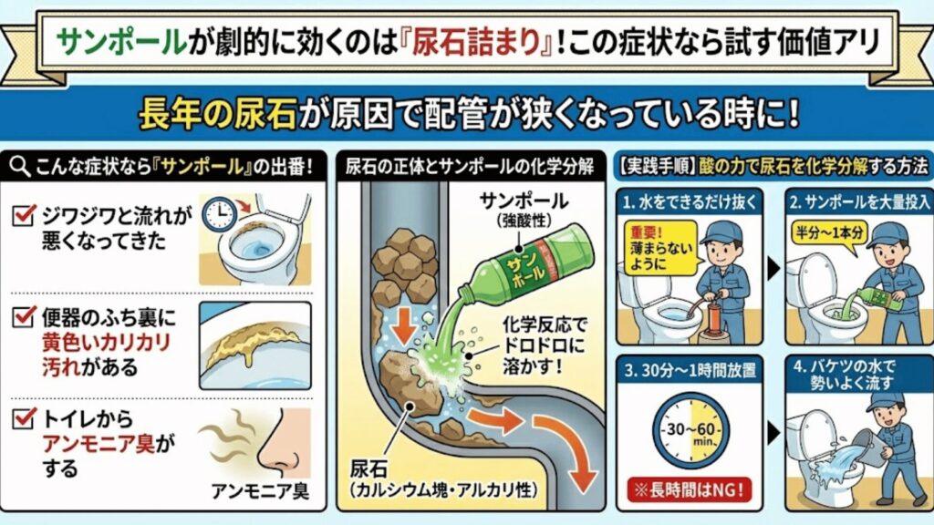 症状別のサンポールでの解決方法