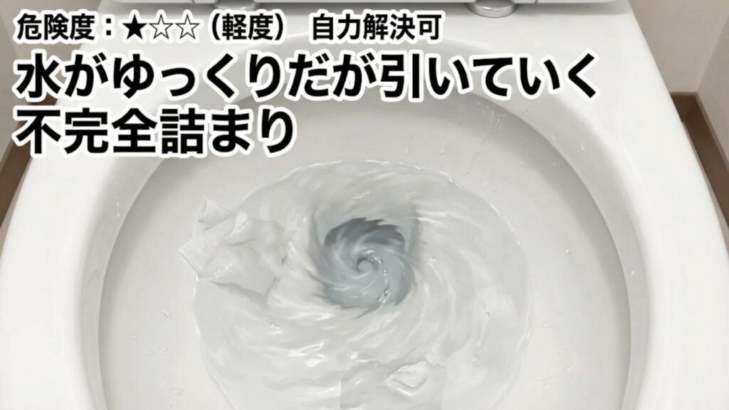トイレの水がゆっくり引いていく詰まりのイメージ