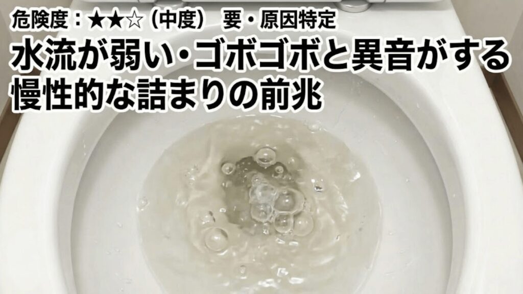トイレの水流が弱くゴボゴボ音がするイメージ