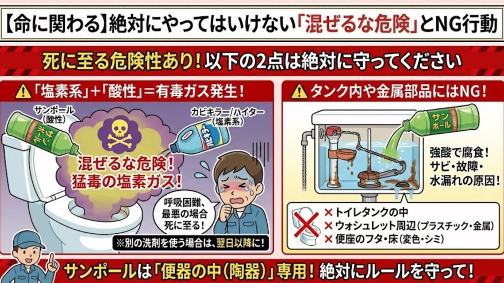 サンポールを使ったNG行動のイラスト