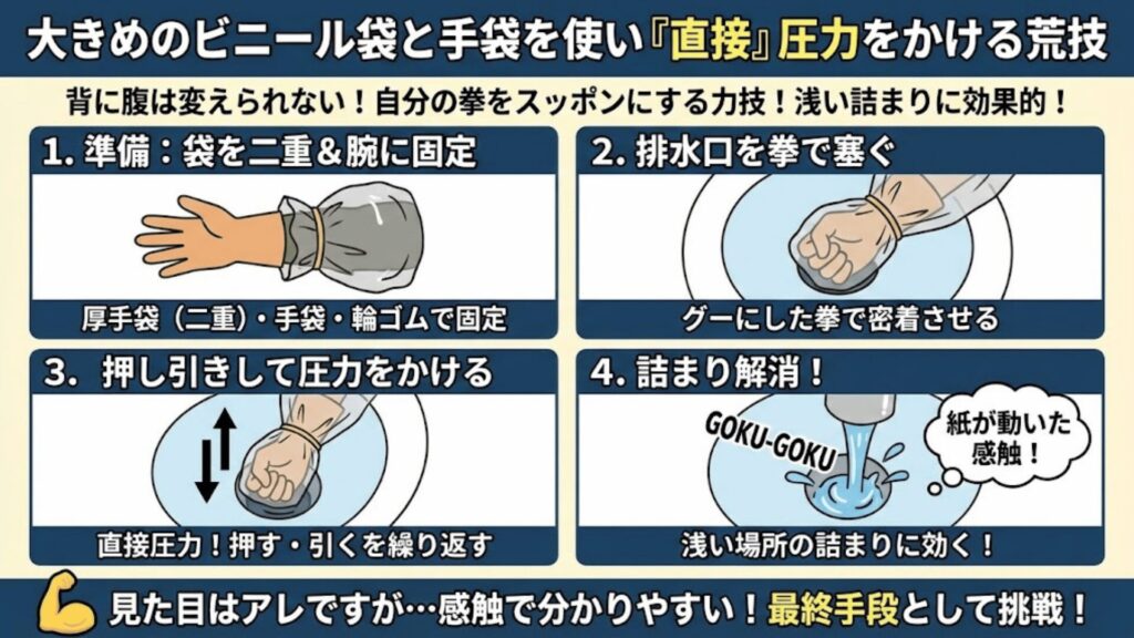 ビニール袋を使った詰まり改善方法のイラスト