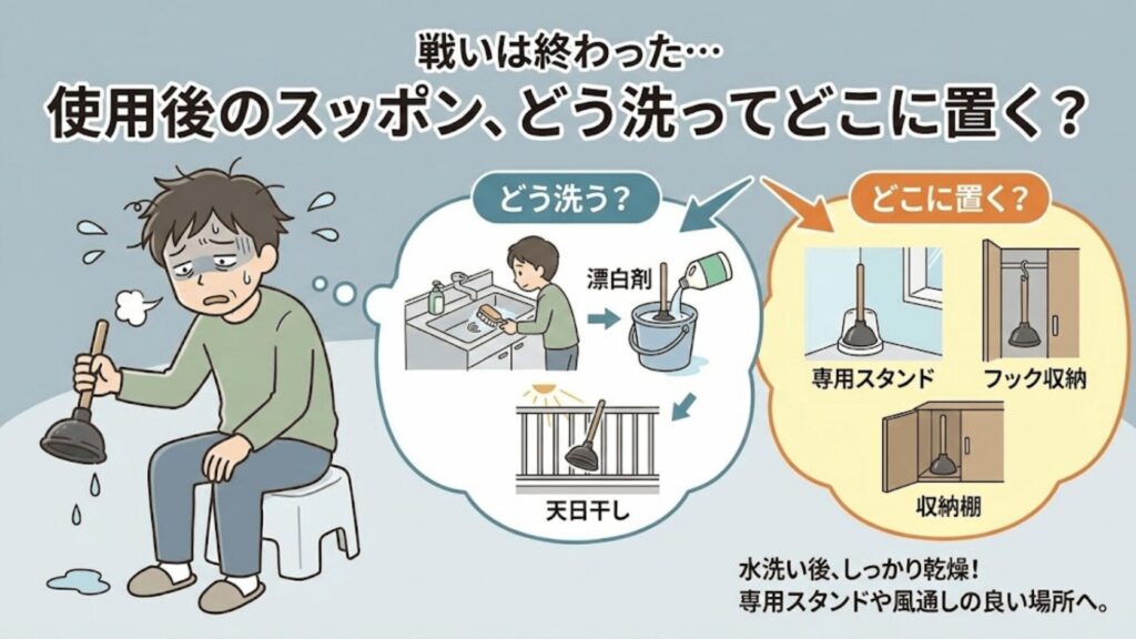 使い終わったスッポンの置き場所のイラスト
