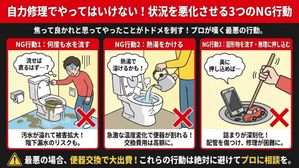 やってはいけないNG行動のイラスト