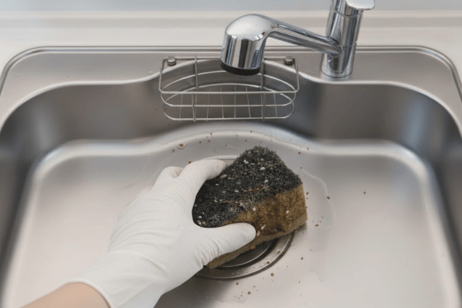 排水溝にスポンジを落として流れない修理の施工事例