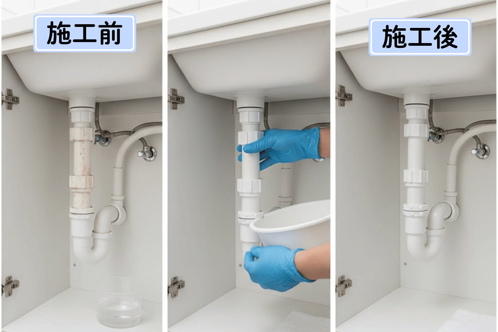 S字トラップの劣化で水漏れ修理の施工事例