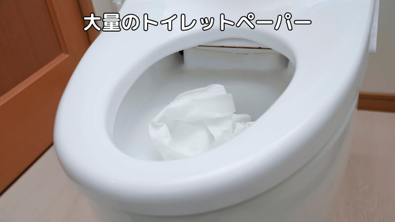 トイレットペーパーが大量に詰まっている様子のイメージ