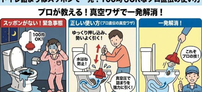 トイレ詰まりを解決するイラスト