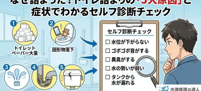 トイレ詰まりの５大原因のイラスト
