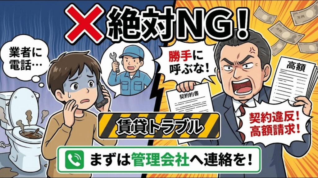 アパートのトイレが詰まって困っている様子