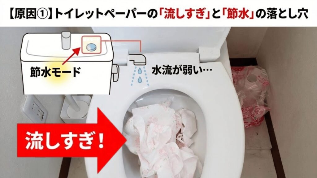 トイレットペーパーの流しすぎの写真